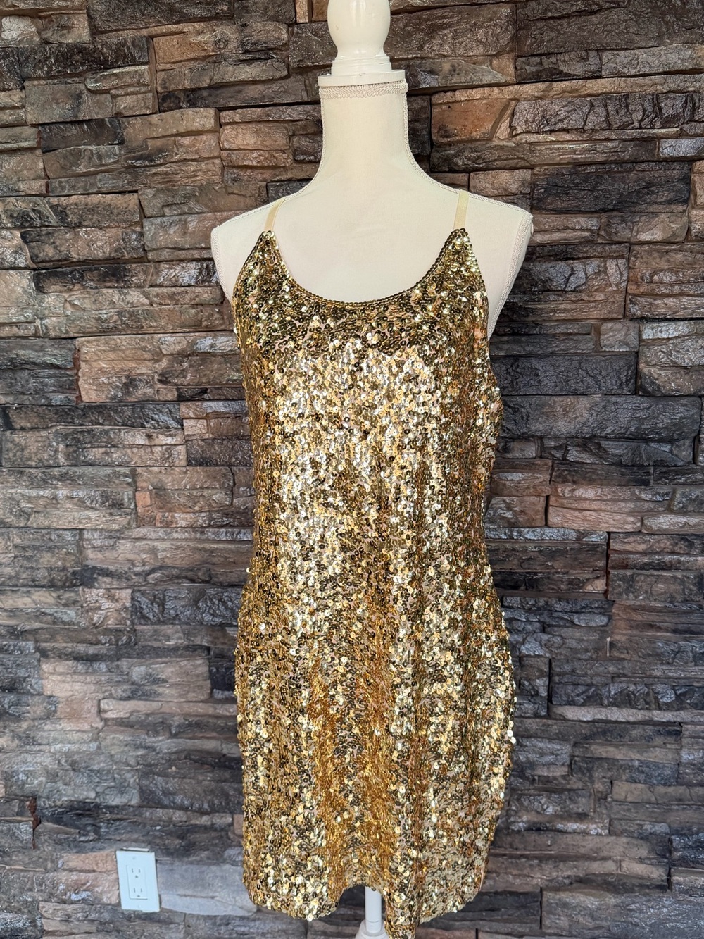 Gold Sequin Slip Mini Dress - Women's Party Dress